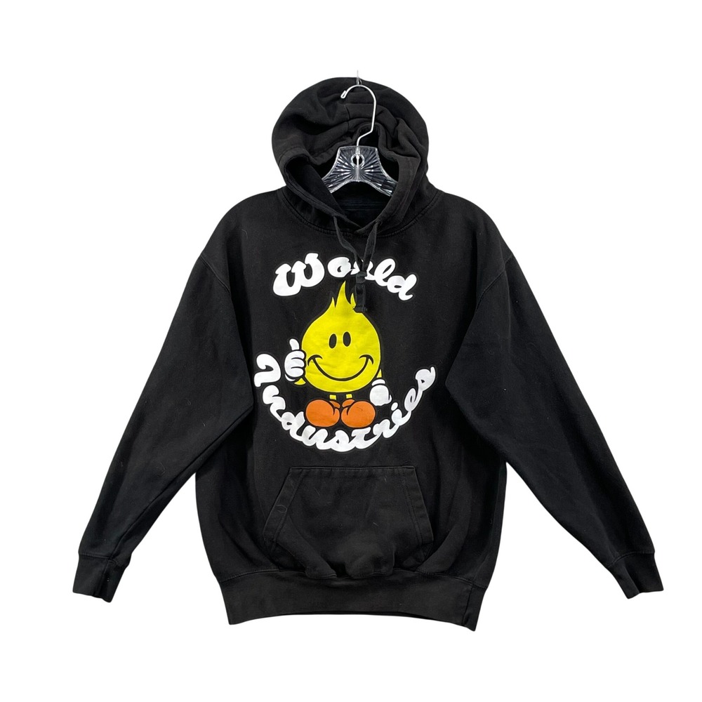 World Industries Hoodie Mens Medium Black Flame Skate Graphic Fleece Sweatshirt
